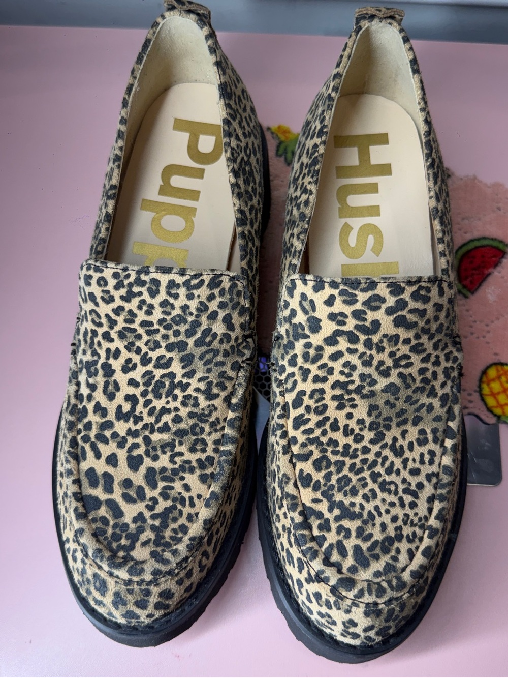 Hush Puppies Leopard Print Slip-On Loafers in Beige and Black
